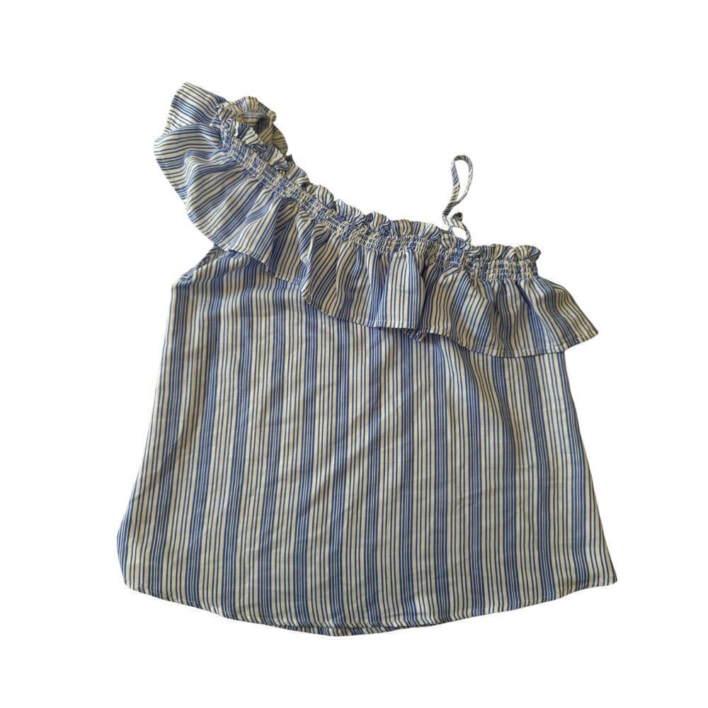 J by JOA Blue and White One Shoulder Shirt